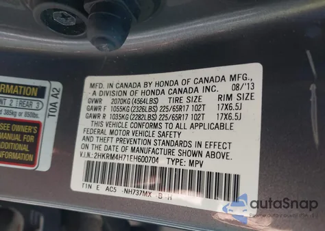 2014 Honda Cr-V Ex-L from USA, damaged, VIN 2HKRM4H71EH600704